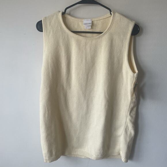 NWT Cherokee Womens Cream Vanilla LARGE Knit Sweater Vest 100% Cotton Vintage - Picture 2 of 15